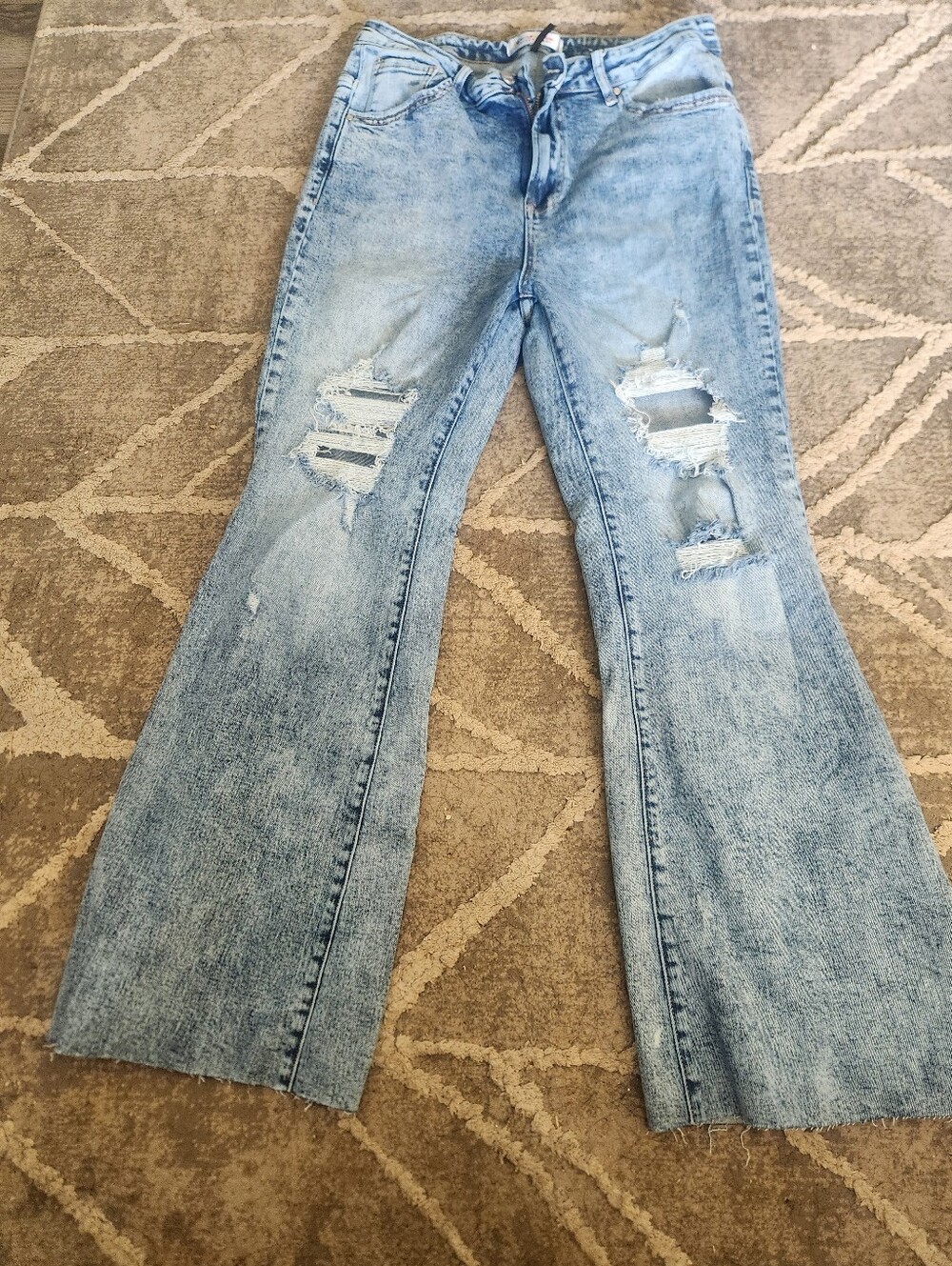 Freckled Poppy Light Blue Distressed Risen Flared Women  Jeans